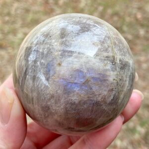 Peach Moonstone Crystal Sphere with Blue & White Flash. Natural Crystal Stone
